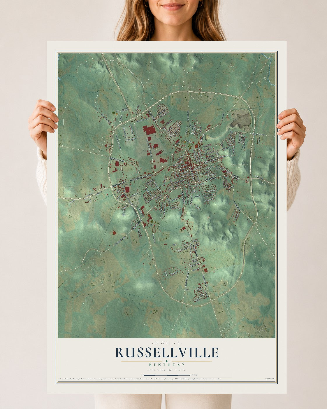 Map of Russellville, Kentucky, 24 x 36 inch unframed archival matte print