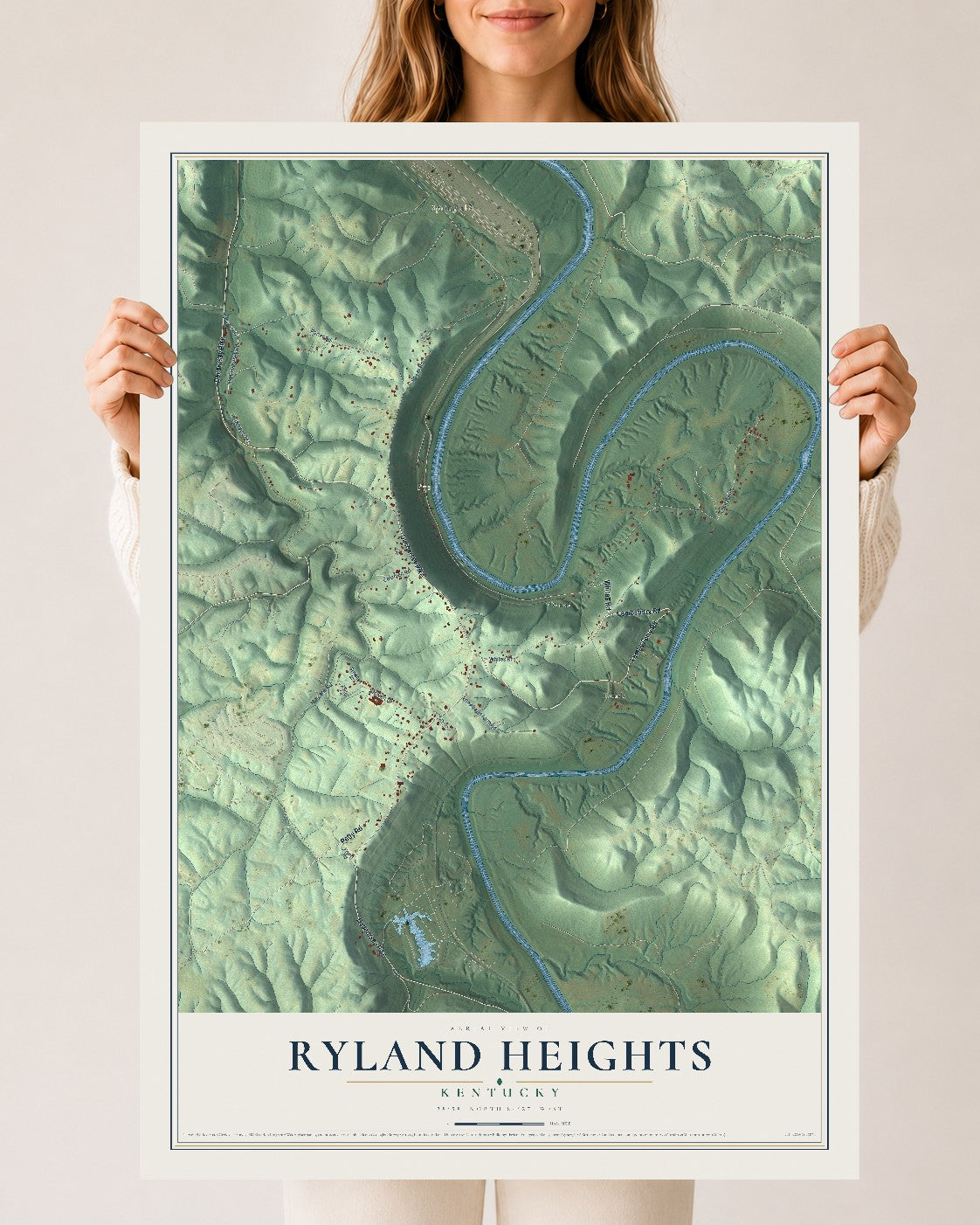 Map of Ryland Heights, Kentucky, 24 x 36 inch unframed archival matte print