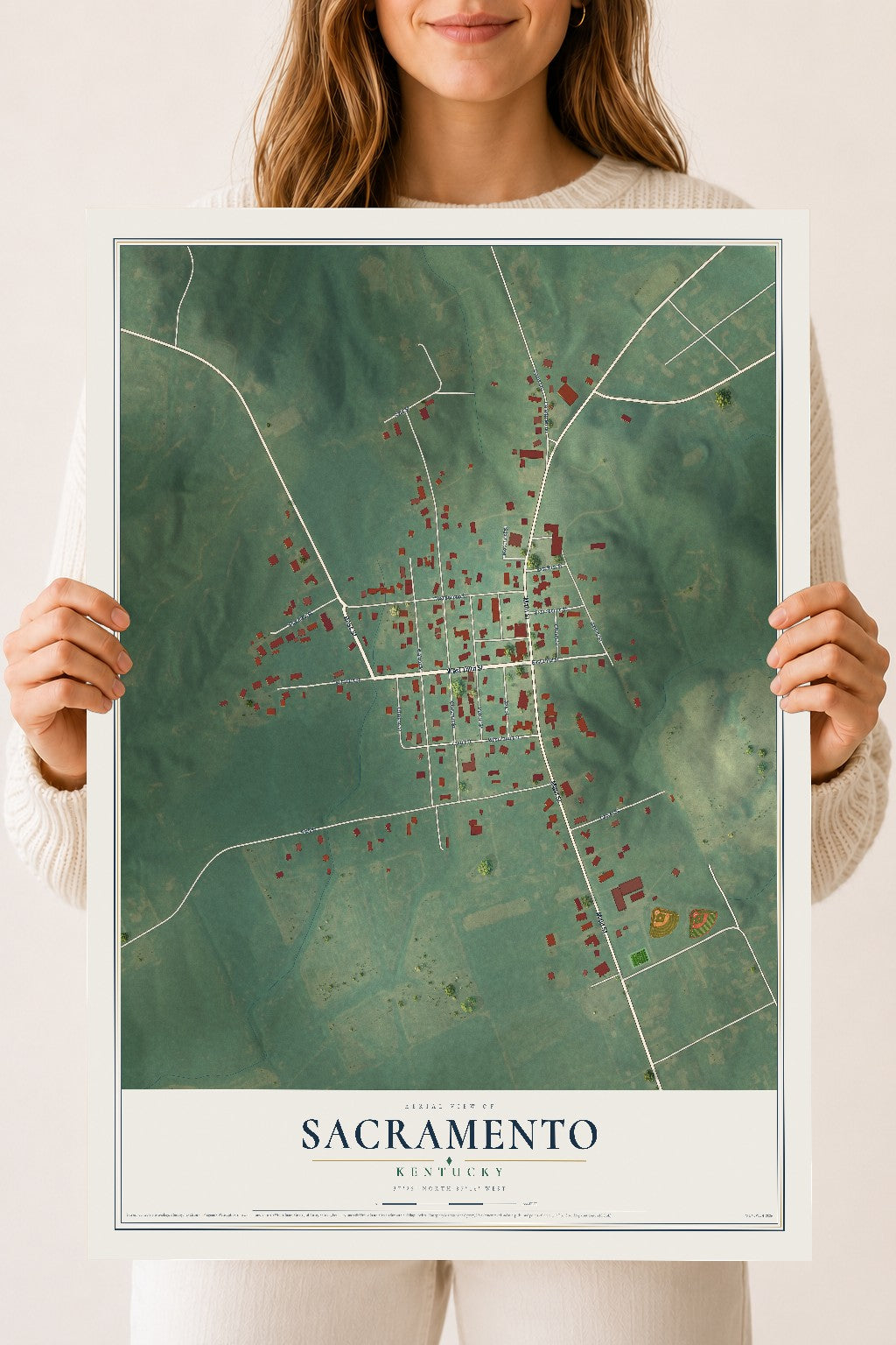 Map of Sacramento, Kentucky, 18 x 24 inch unframed archival matte print