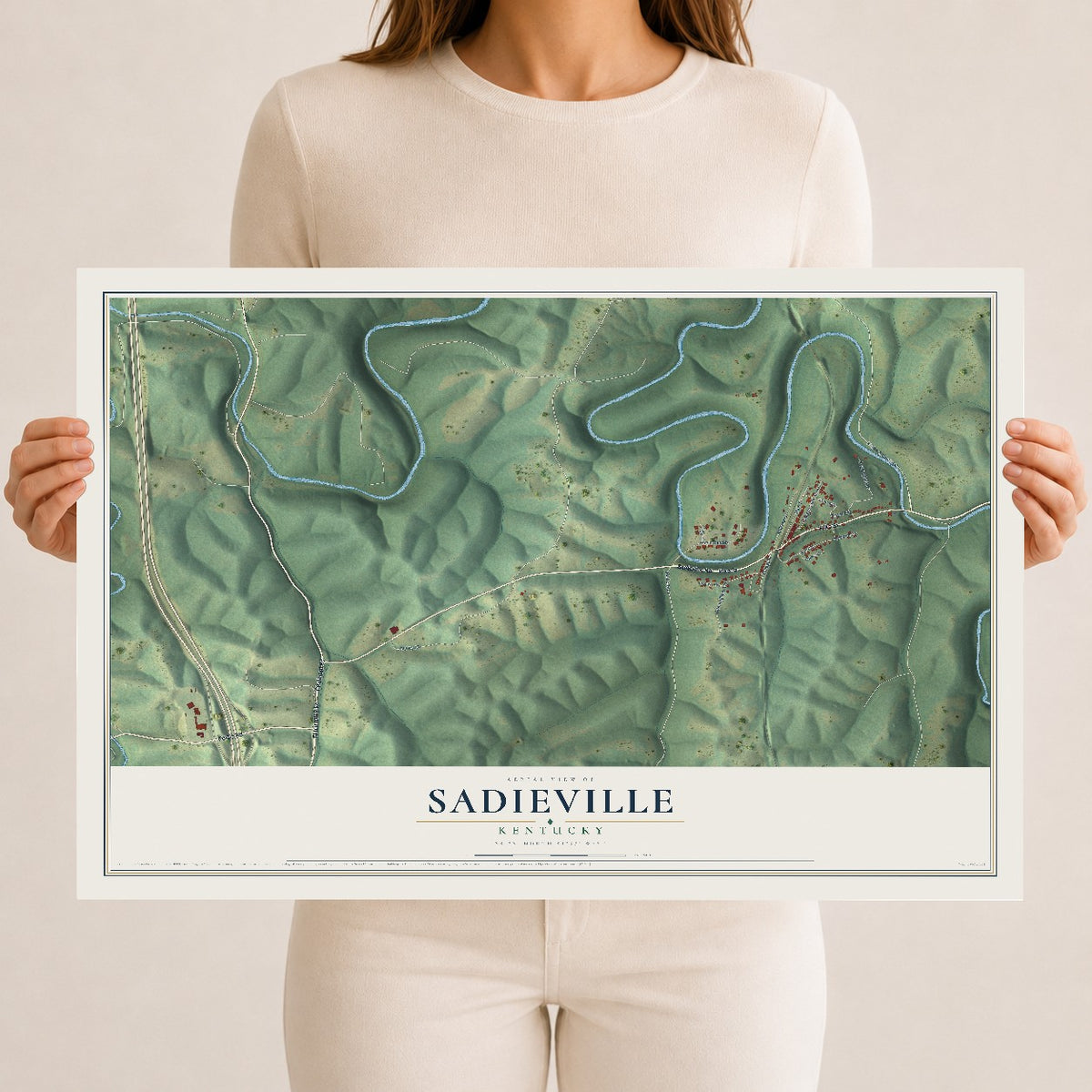 Map of Sadieville, Kentucky, 12 x 18 inch unframed archival matte print
