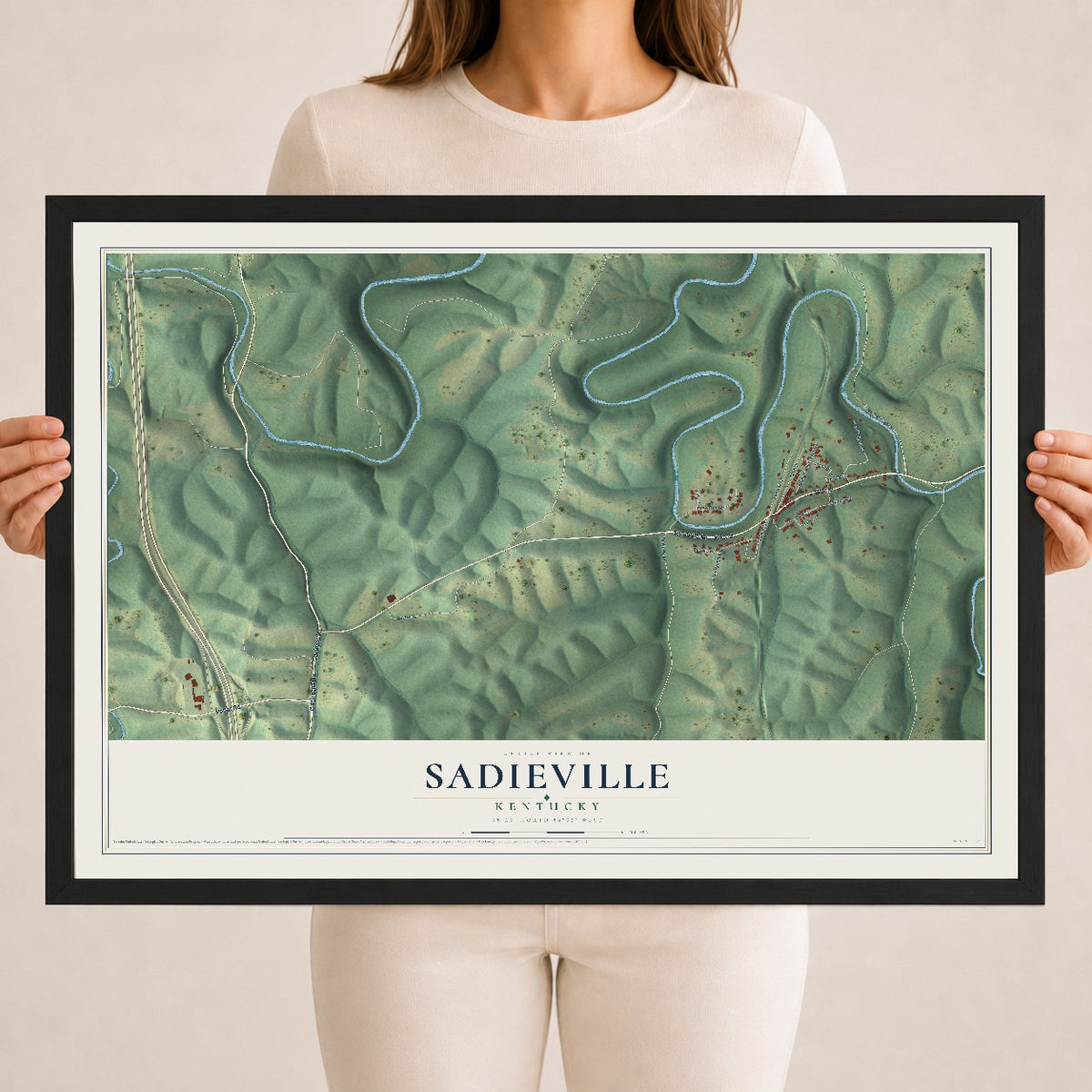 Map of Sadieville, Kentucky, 18 x 24 inch print in a black wood frame