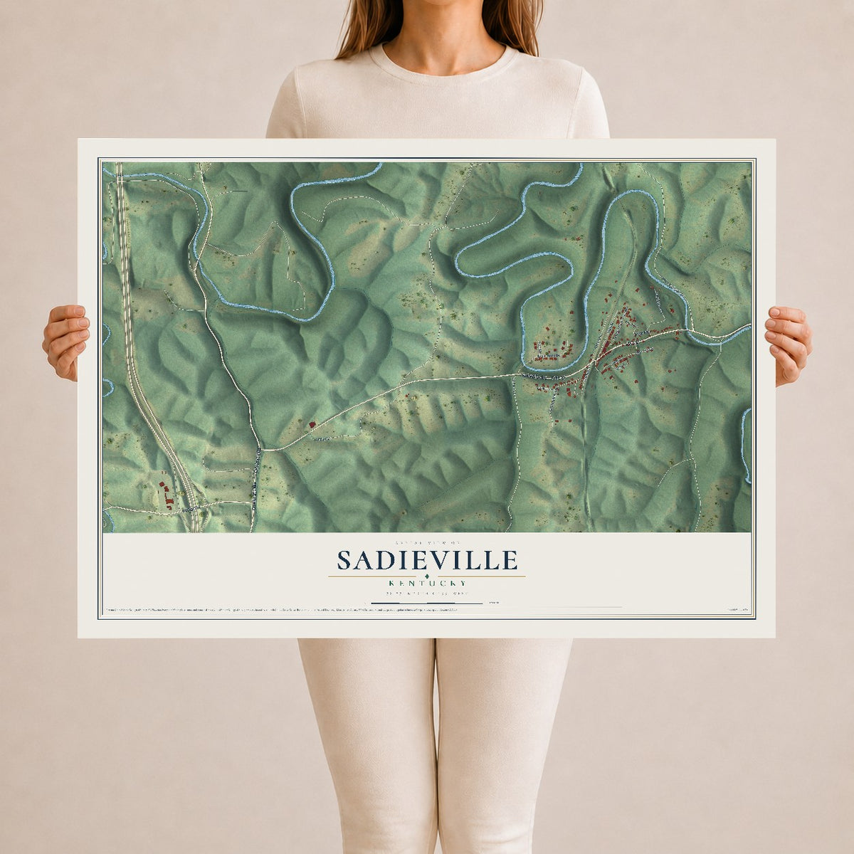 Map of Sadieville, Kentucky, 24 x 36 inch unframed archival matte print