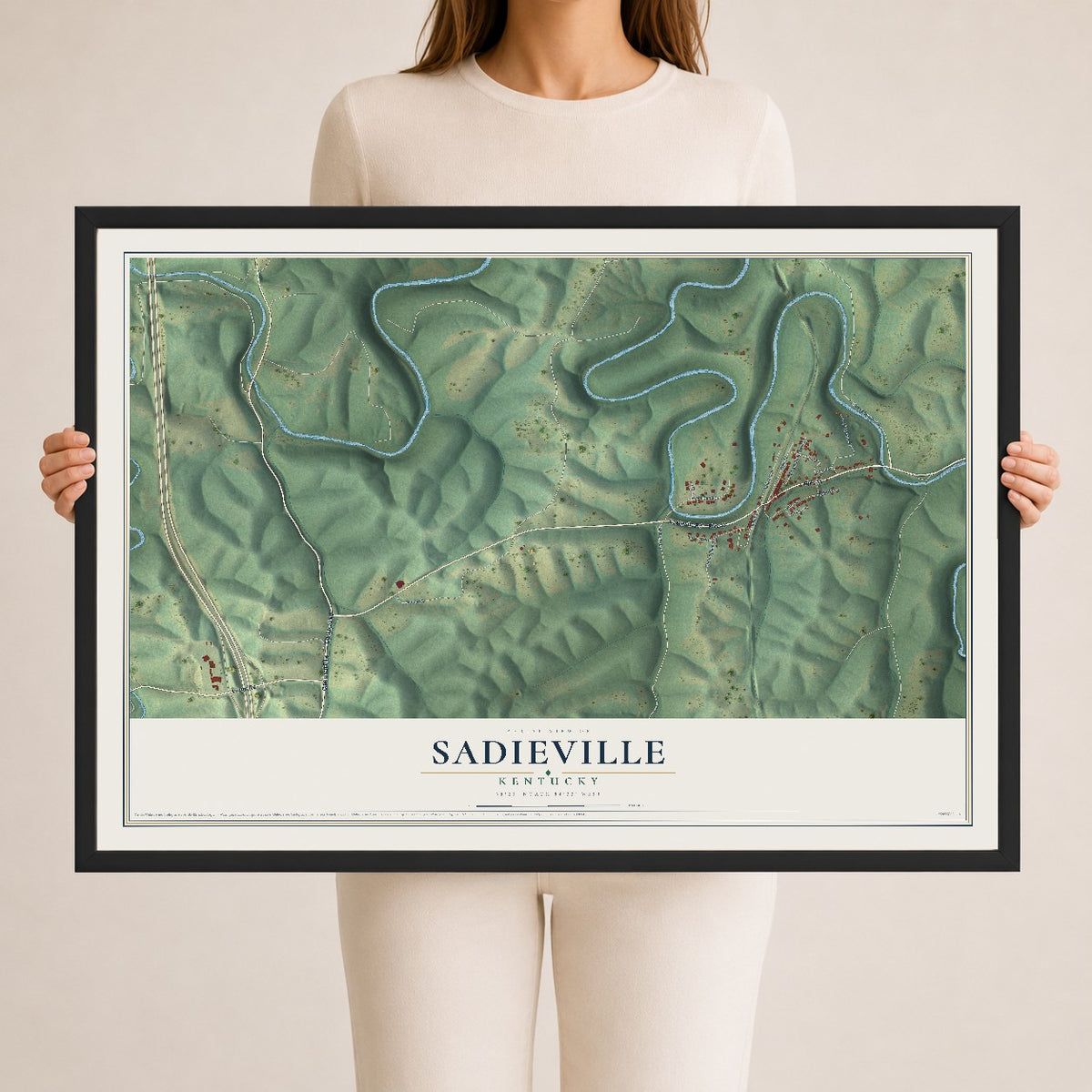Map of Sadieville, Kentucky, 24 x 36 inch print in a black wood frame