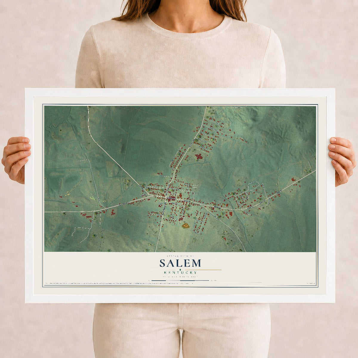 Map of Salem, Kentucky, 12 x 18 inch print in a white wood frame
