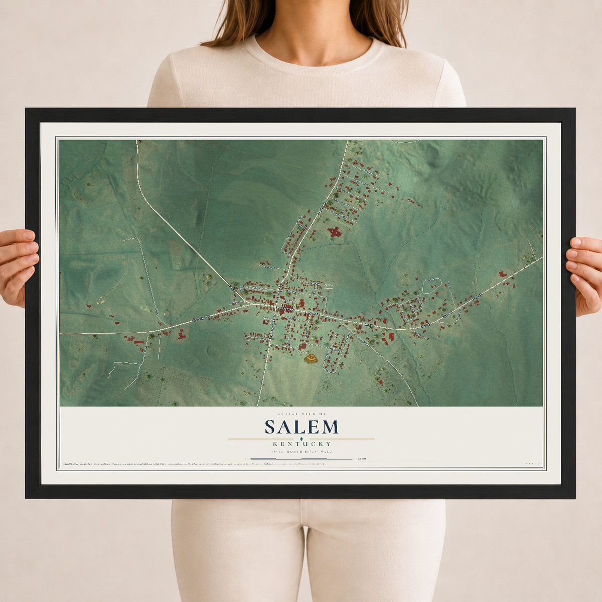 Map of Salem, Kentucky, 18 x 24 inch print in a black wood frame
