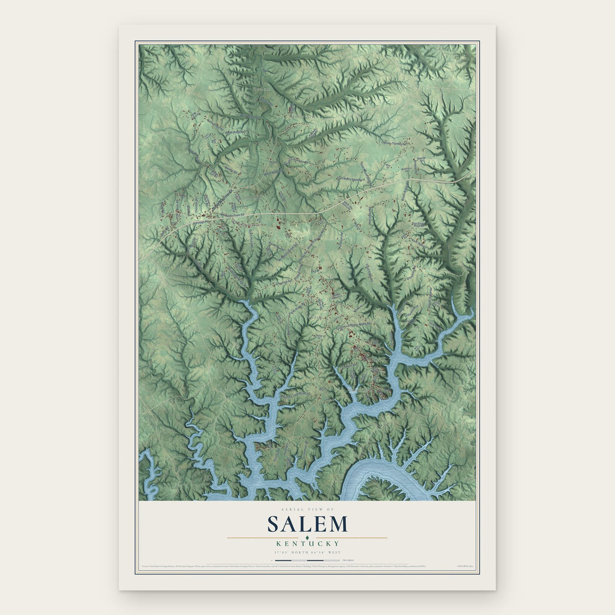 Salem, Russell County, Kentucky map print, the full design