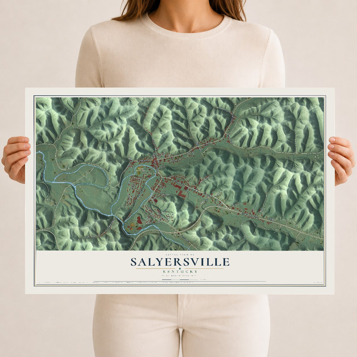 Map of Salyersville, Kentucky, 12 x 18 inch unframed archival matte print