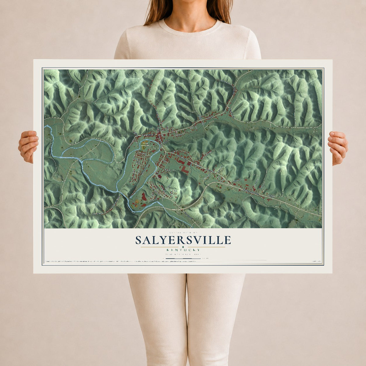 Map of Salyersville, Kentucky, 24 x 36 inch unframed archival matte print