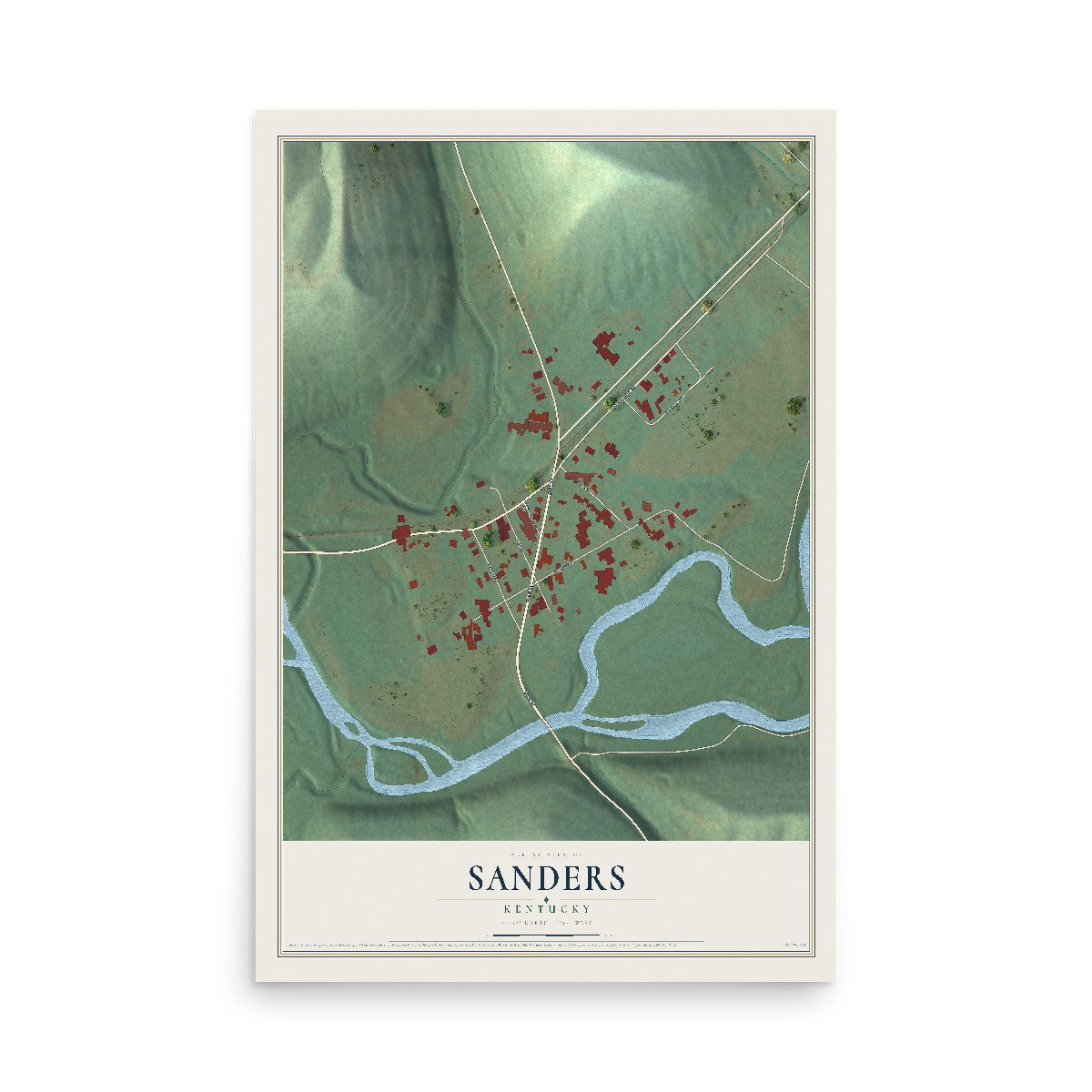 Map of Sanders, Kentucky, 12 x 18 inch unframed archival matte print
