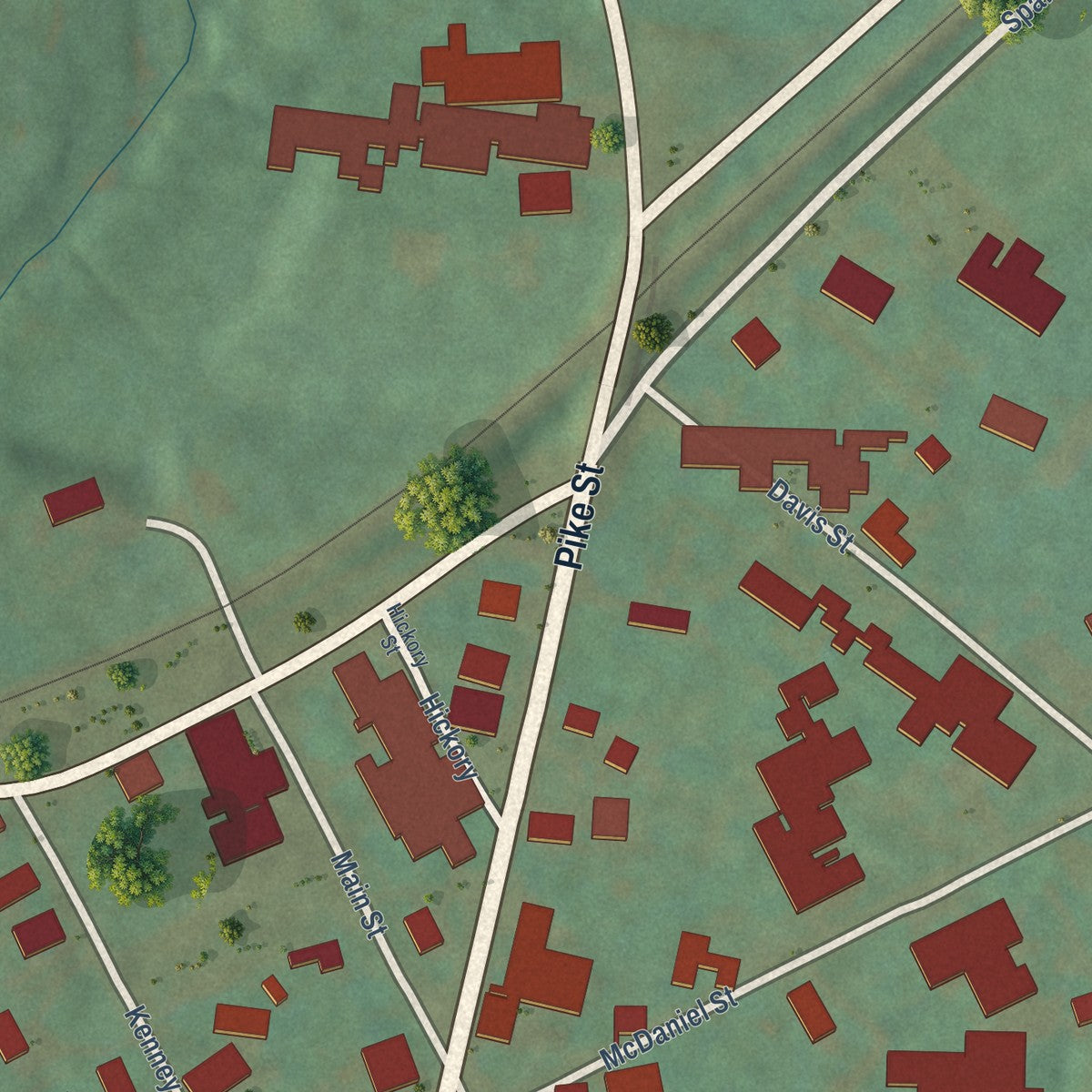 Close-up of the map of Sanders, Kentucky print showing street and building detail