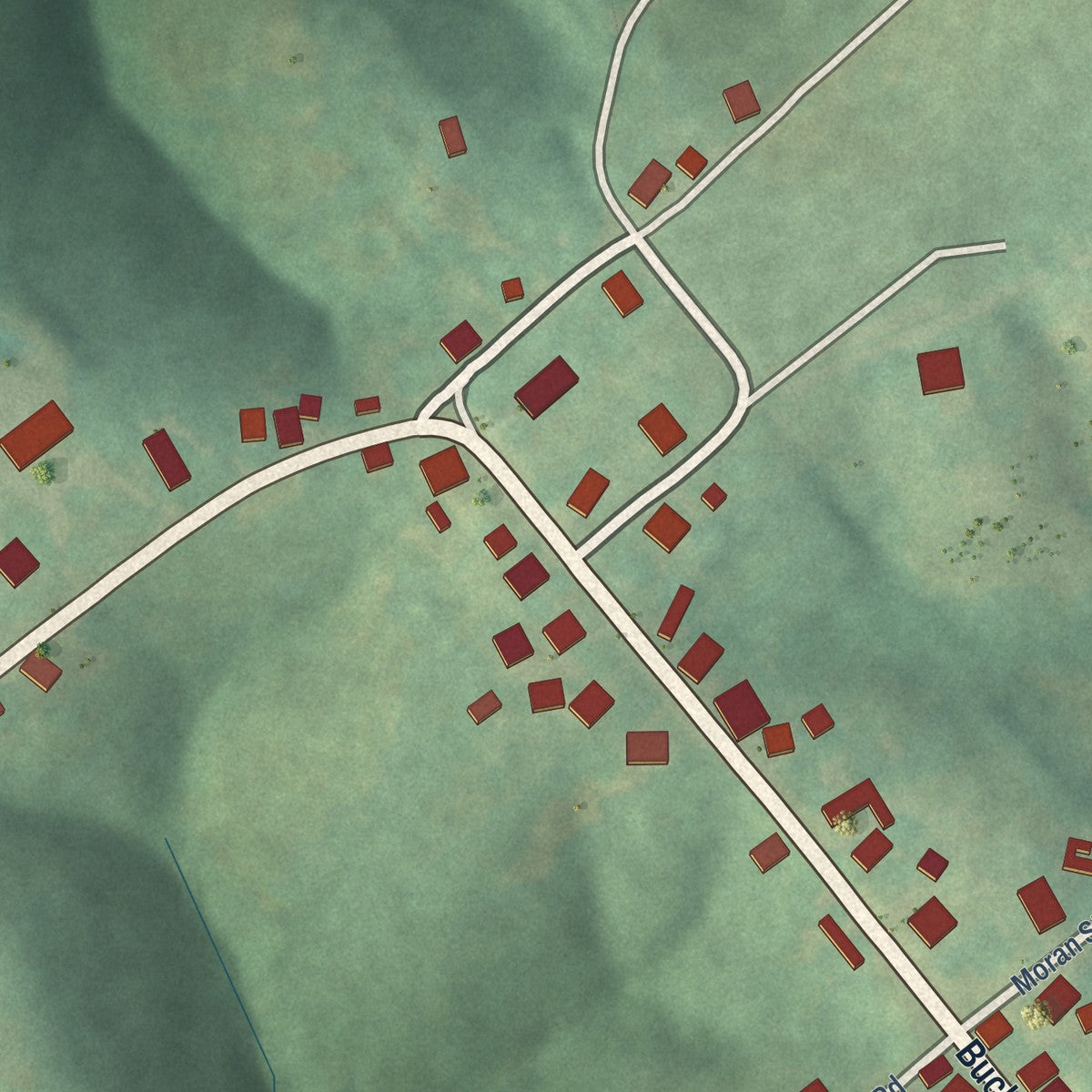 Close-up of the map of Sardis, Kentucky print showing street and building detail
