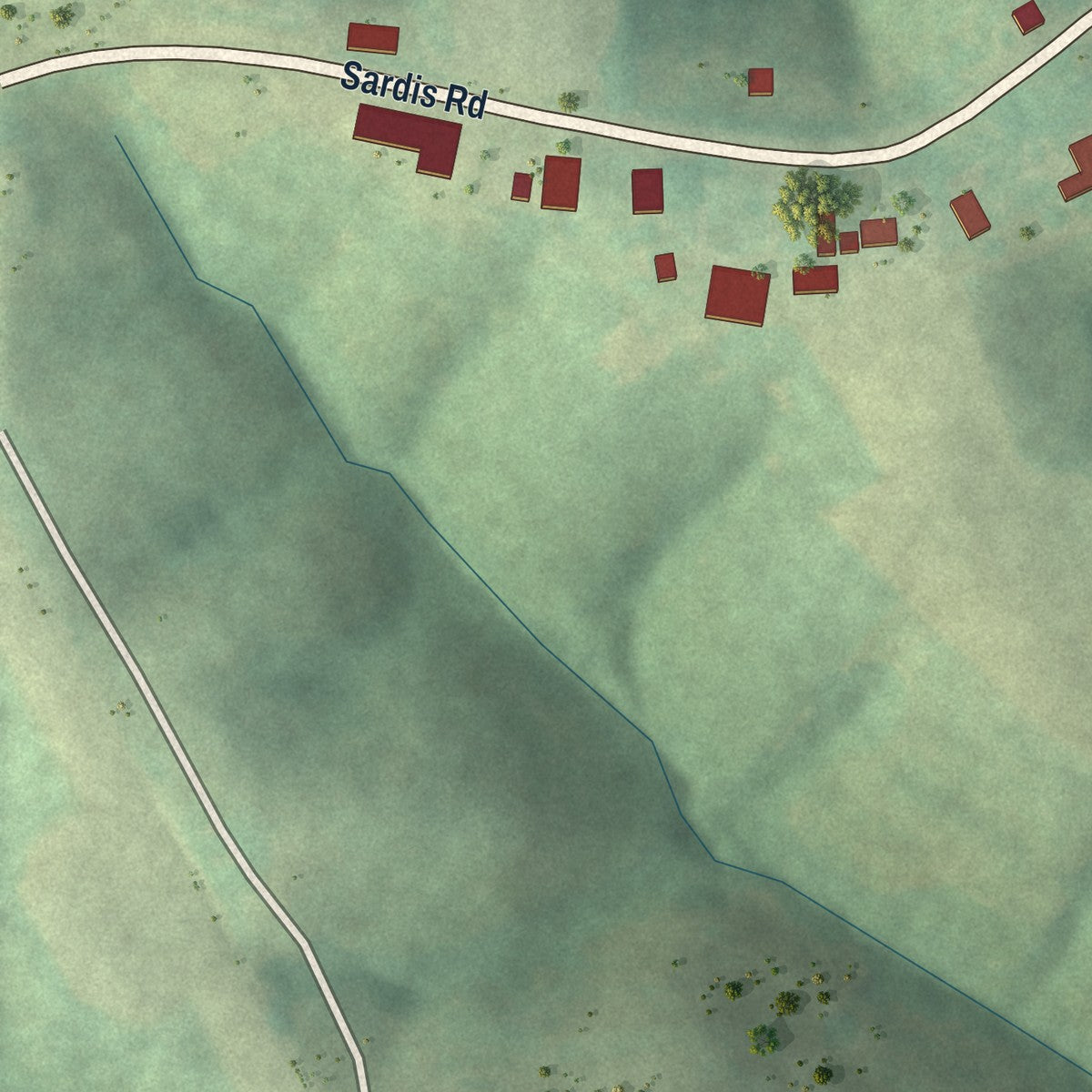 Second close-up of the map of Sardis, Kentucky print showing more streets and buildings