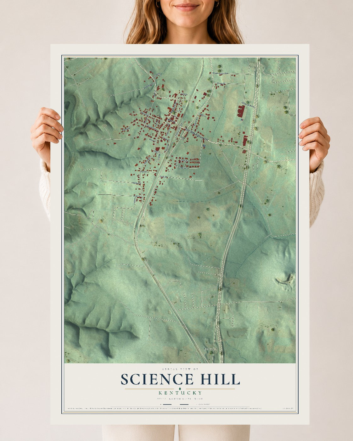 Map of Science Hill, Kentucky, 24 x 36 inch unframed archival matte print