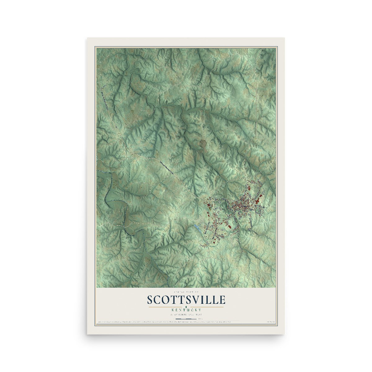 Map of Scottsville, Kentucky, 12 x 18 inch unframed archival matte print