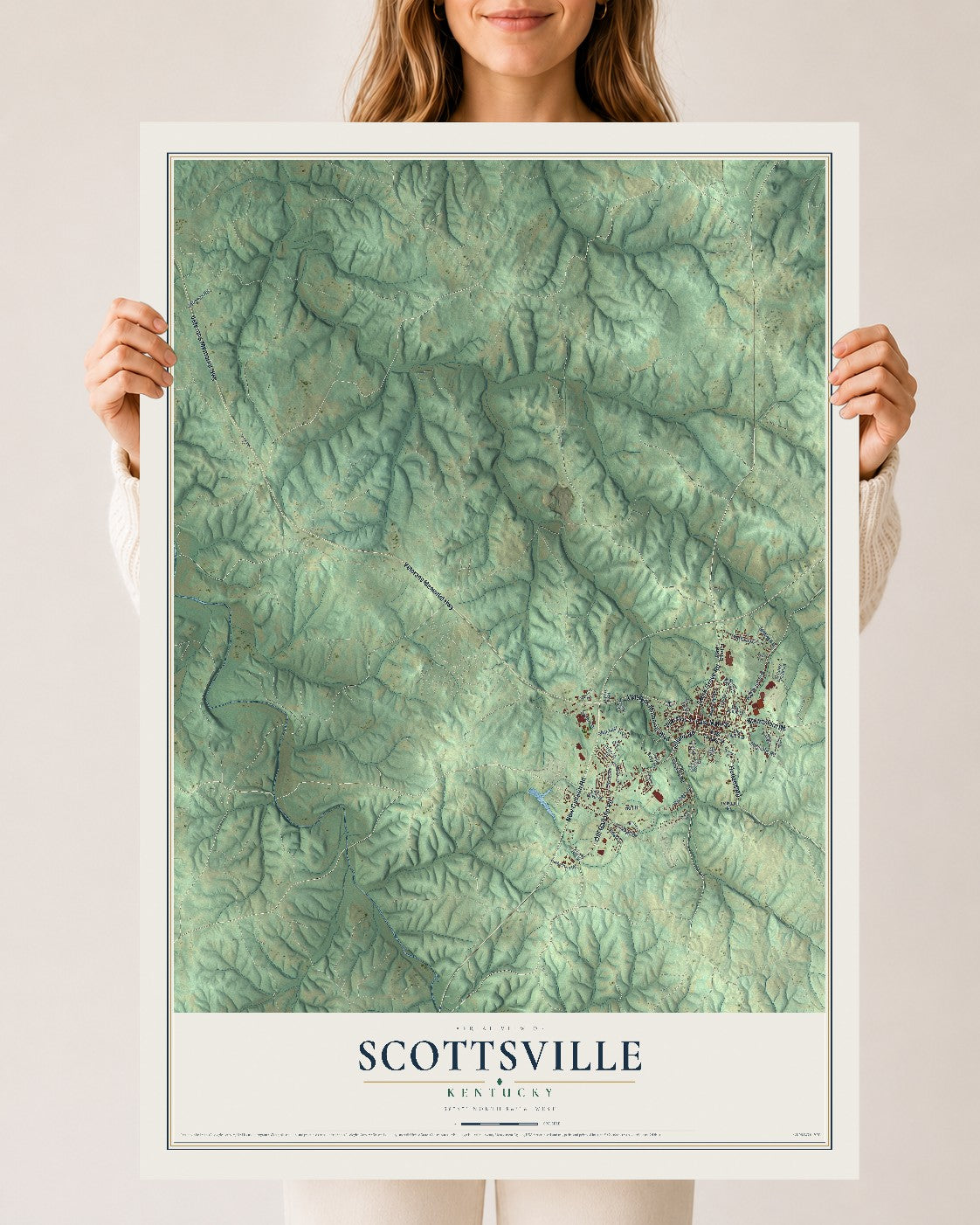 Map of Scottsville, Kentucky, 24 x 36 inch unframed archival matte print