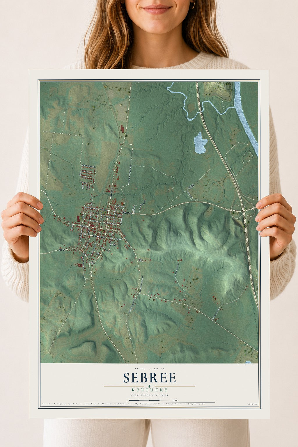 Map of Sebree, Kentucky, 18 x 24 inch unframed archival matte print