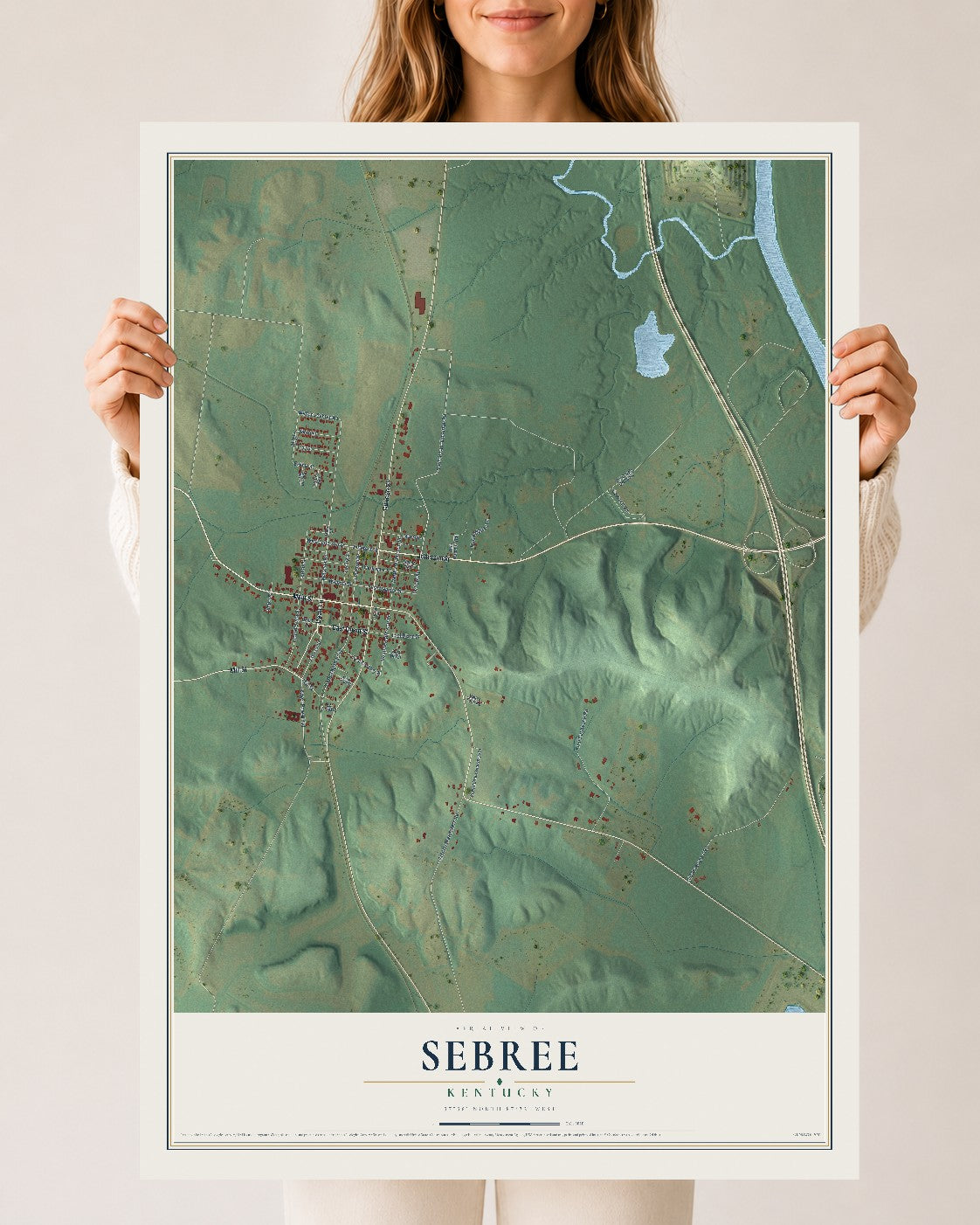 Map of Sebree, Kentucky, 24 x 36 inch unframed archival matte print