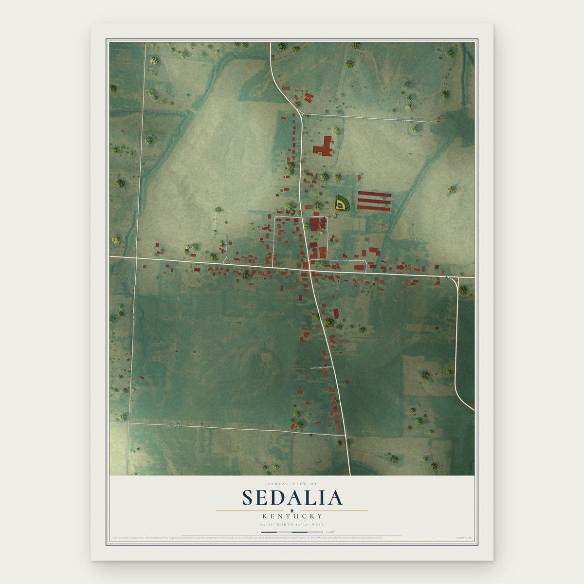 Sedalia, Kentucky map print, the full design
