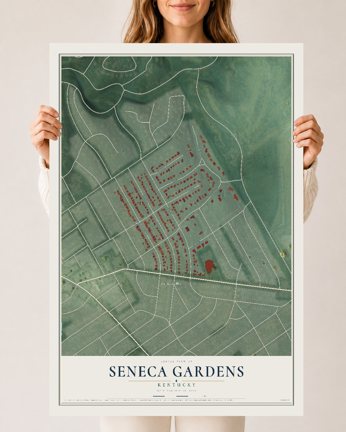 Map of Seneca Gardens, Kentucky, 24 x 36 inch unframed archival matte print