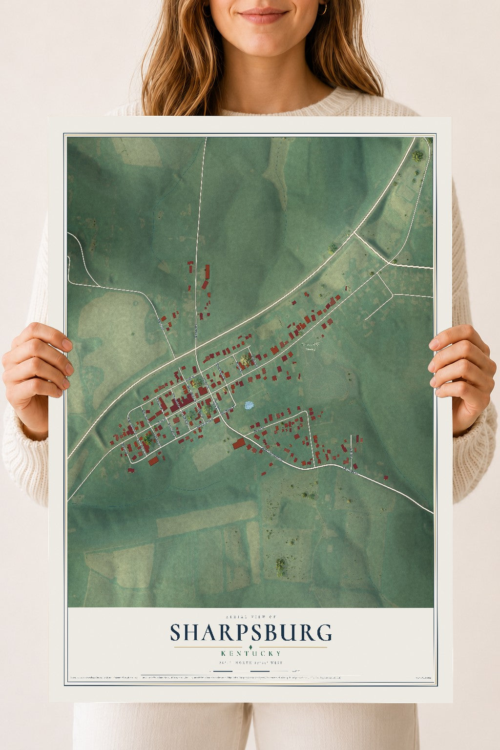 Map of Sharpsburg, Kentucky, 18 x 24 inch unframed archival matte print