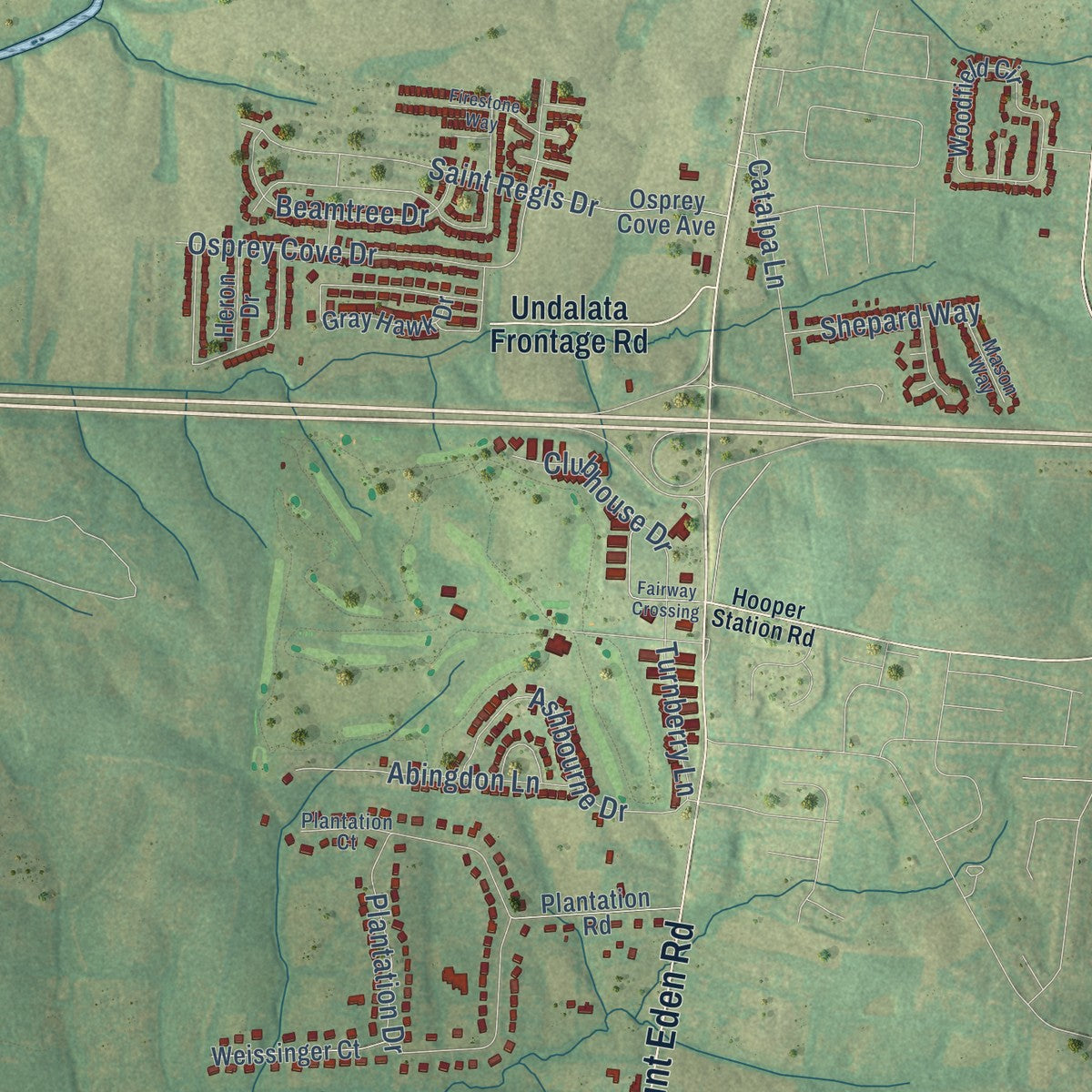 Second close-up of the map of Shelbyville, Kentucky print showing more streets and buildings