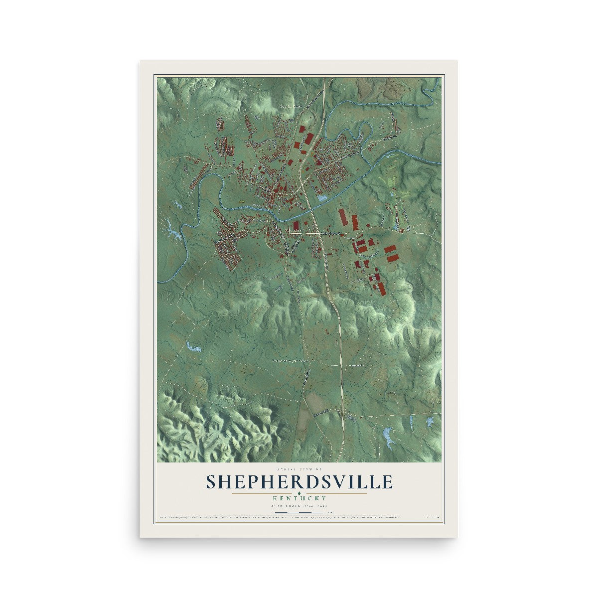 Map of Shepherdsville, Kentucky, 12 x 18 inch unframed archival matte print