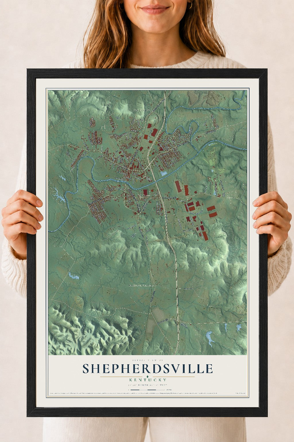 Map of Shepherdsville, Kentucky, 18 x 24 inch print in a black wood frame