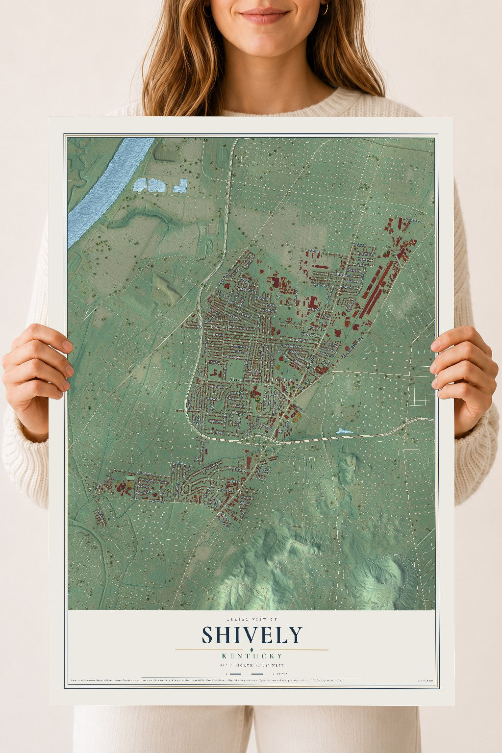 Map of Shively, Kentucky, 18 x 24 inch unframed archival matte print