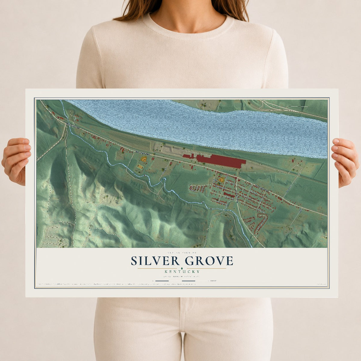 Map of Silver Grove, Kentucky, 12 x 18 inch unframed archival matte print
