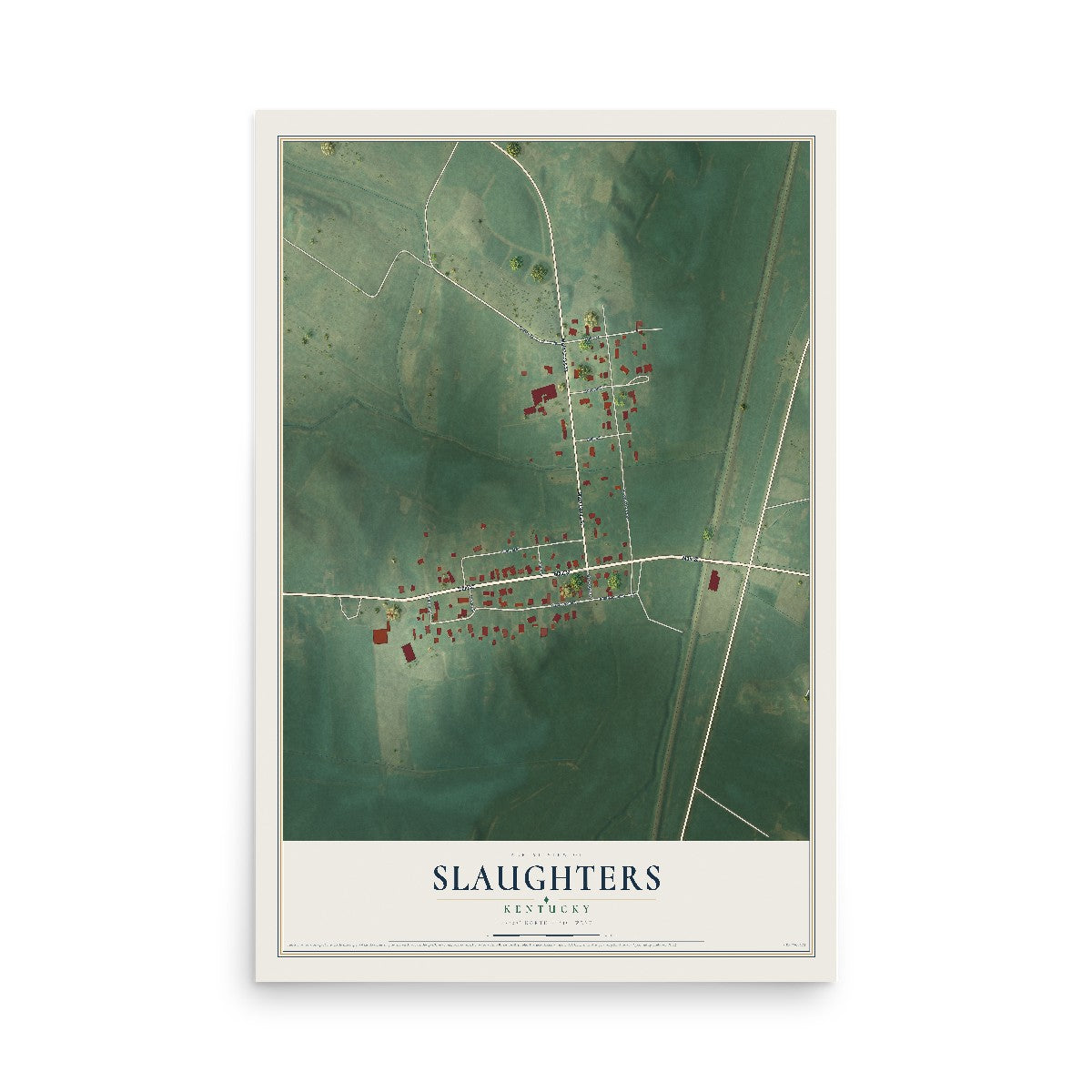 Map of Slaughters, Kentucky, 12 x 18 inch unframed archival matte print