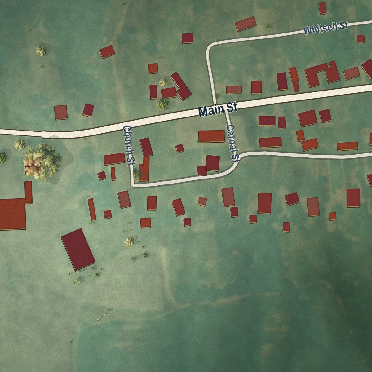 Second close-up of the map of Slaughters, Kentucky print showing more streets and buildings
