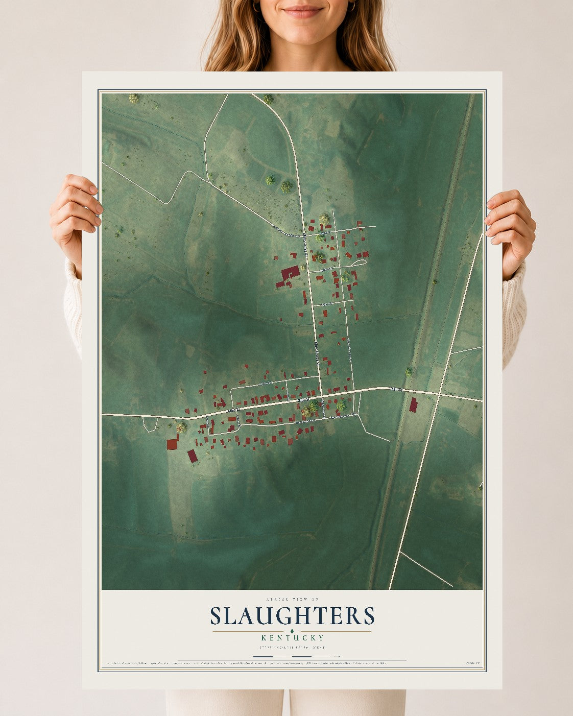 Map of Slaughters, Kentucky, 24 x 36 inch unframed archival matte print