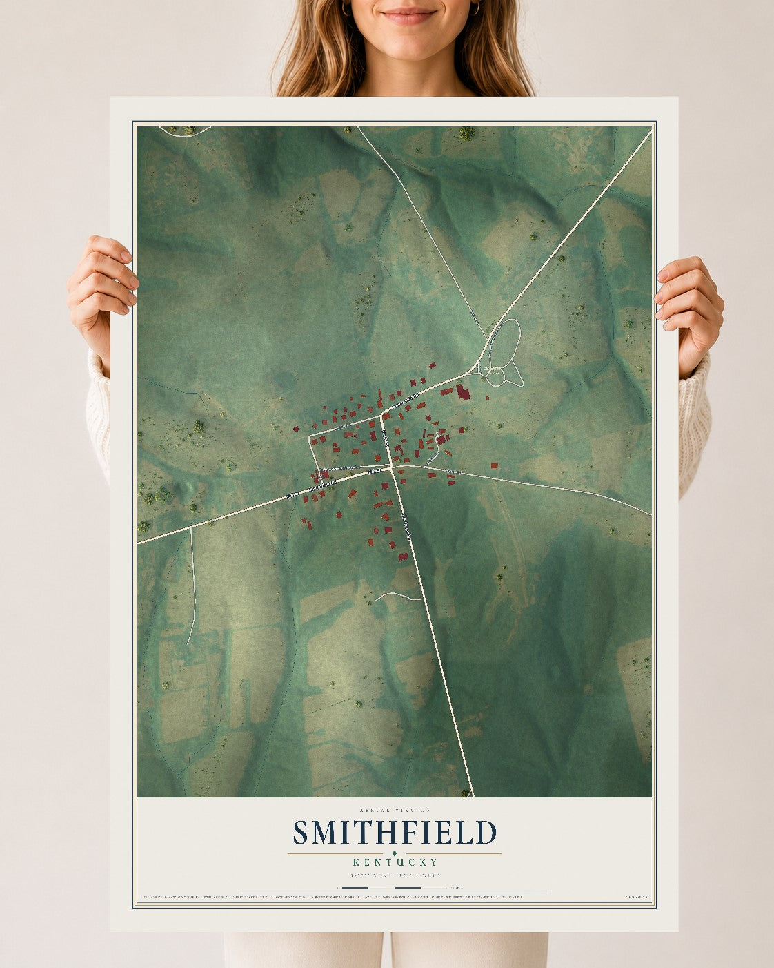 Map of Smithfield, Kentucky, 24 x 36 inch unframed archival matte print