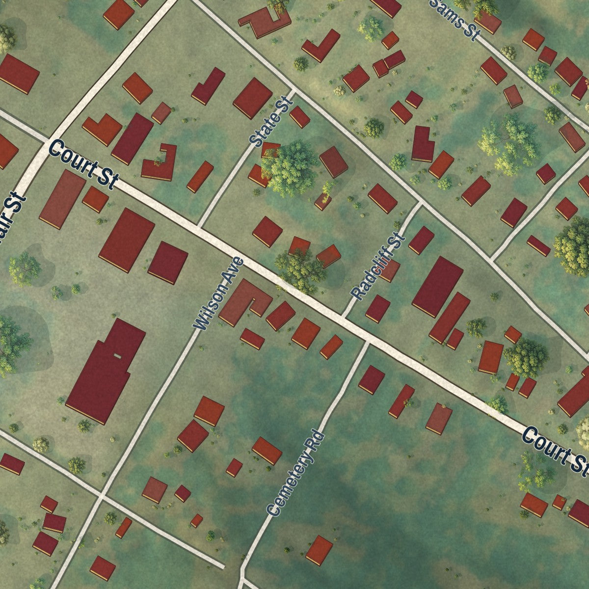 Second close-up of the map of Smithland, Kentucky print showing more streets and buildings