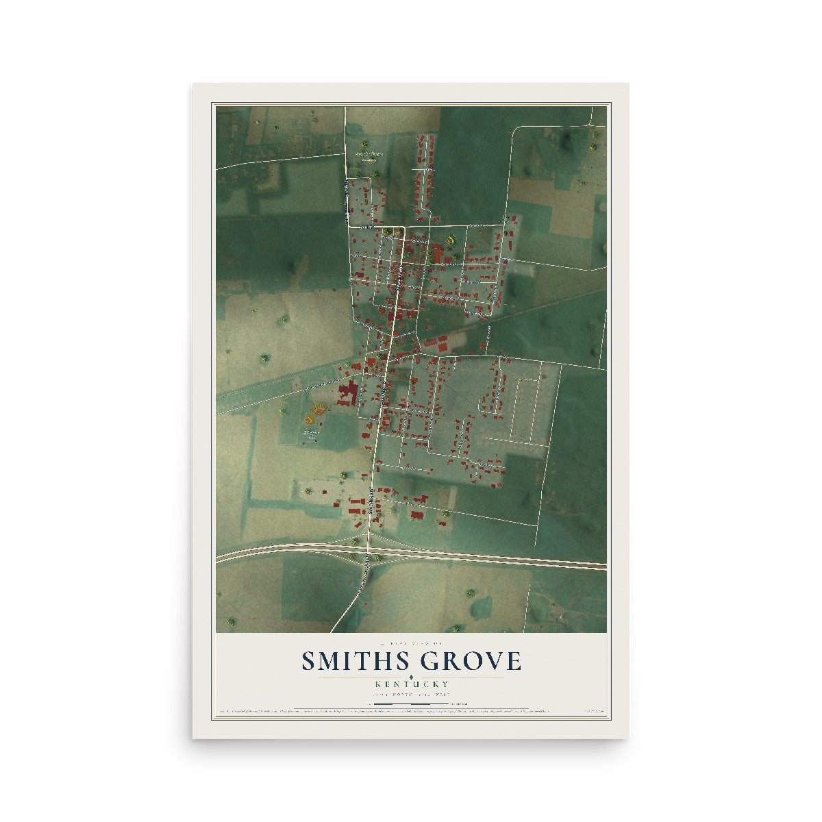 Map of Smiths Grove, Kentucky, 12 x 18 inch unframed archival matte print