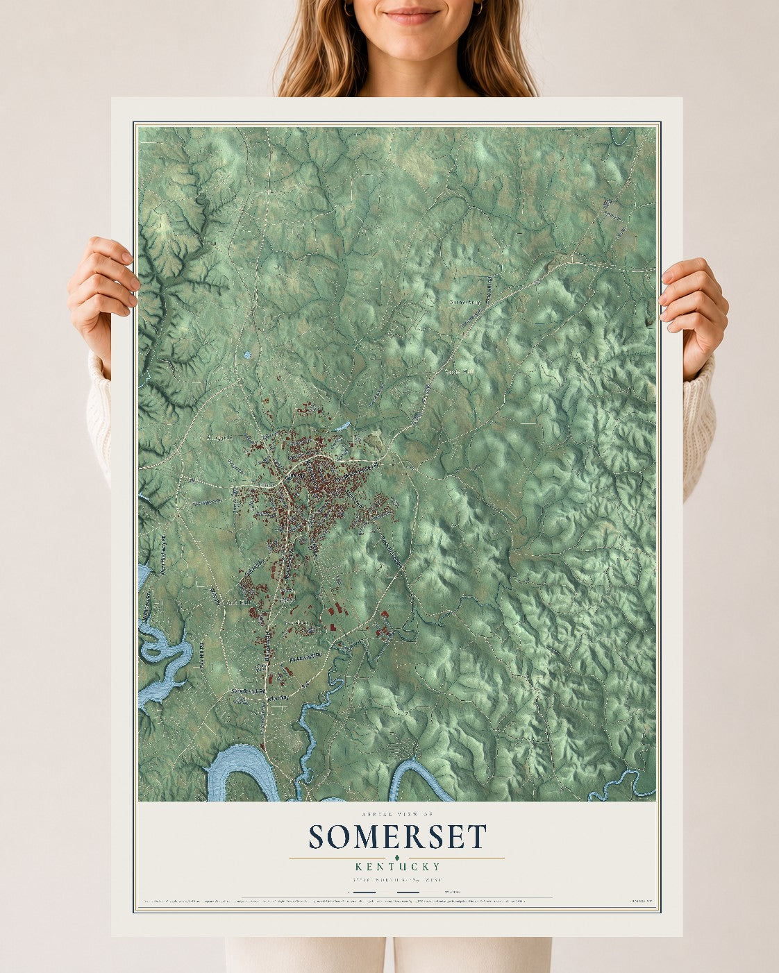 Map of Somerset, Kentucky, 24 x 36 inch unframed archival matte print