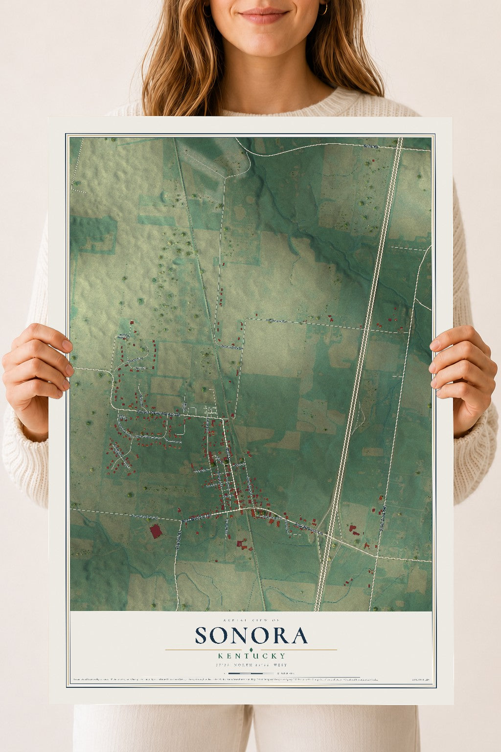 Map of Sonora, Kentucky, 18 x 24 inch unframed archival matte print