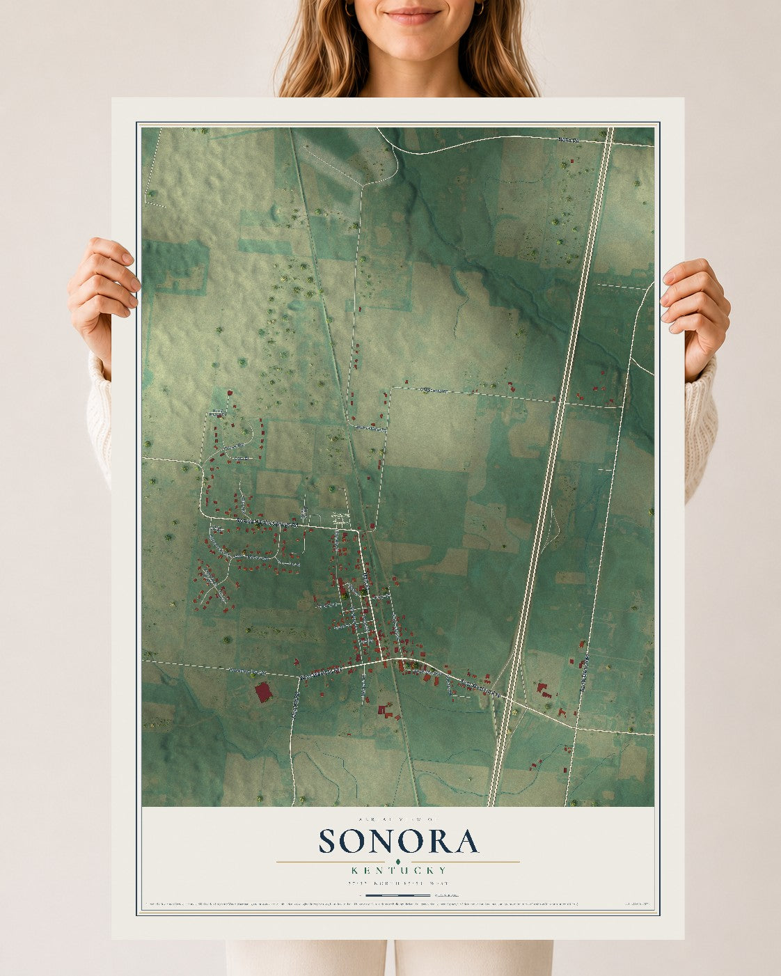 Map of Sonora, Kentucky, 24 x 36 inch unframed archival matte print