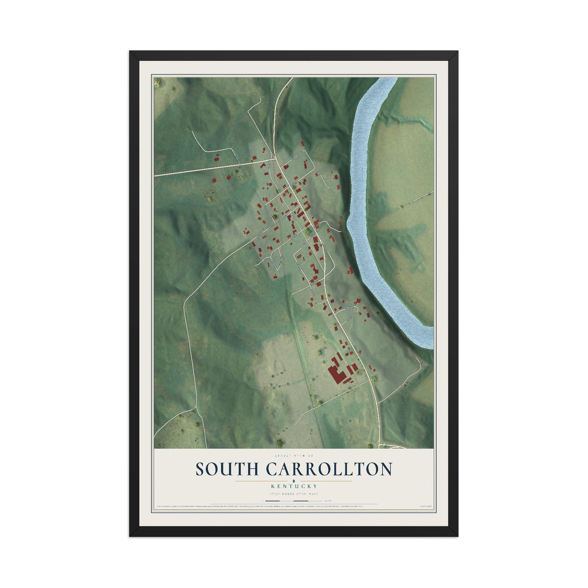 Map of South Carrollton, Kentucky, 12 x 18 inch print in a black wood frame