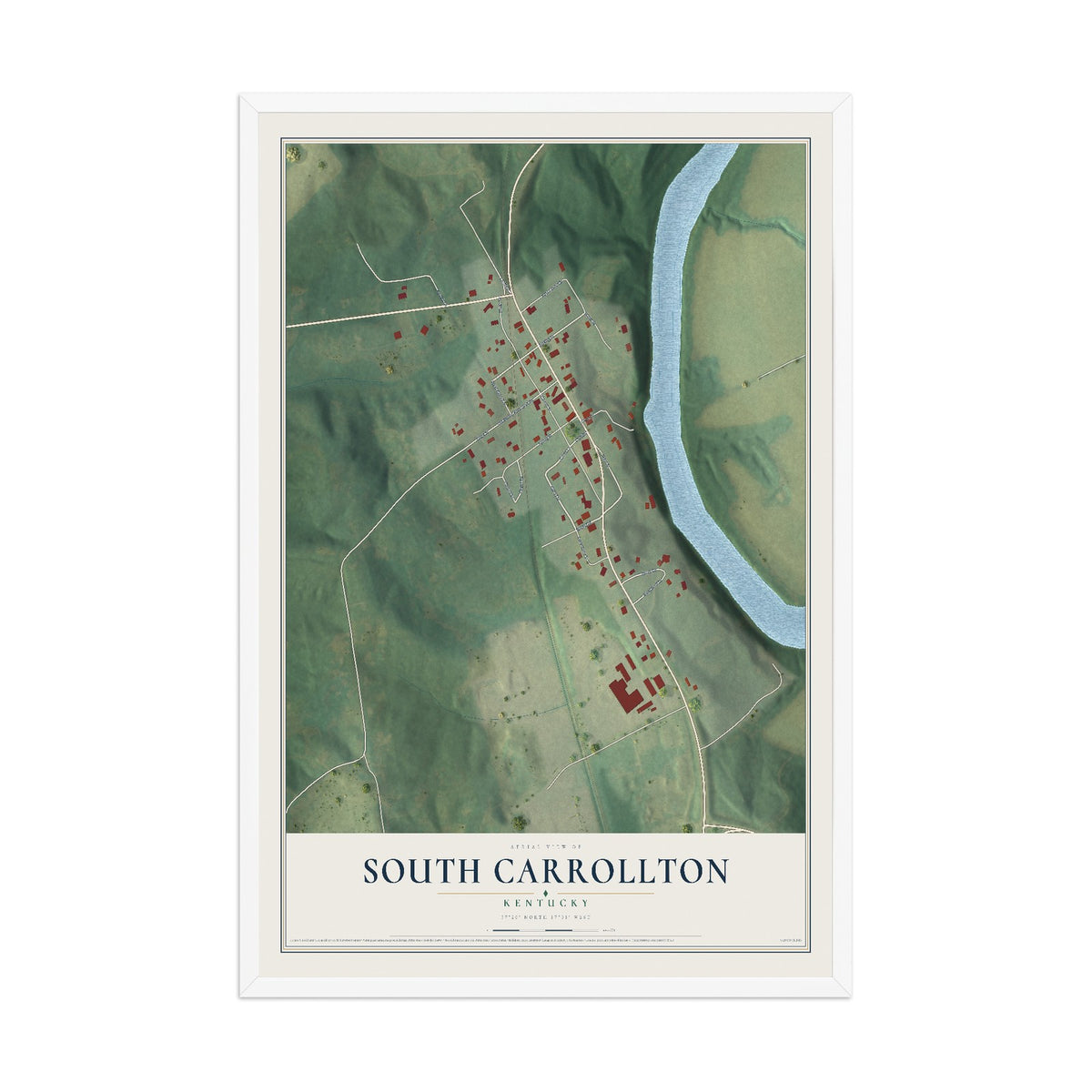 Map of South Carrollton, Kentucky, 12 x 18 inch print in a white wood frame
