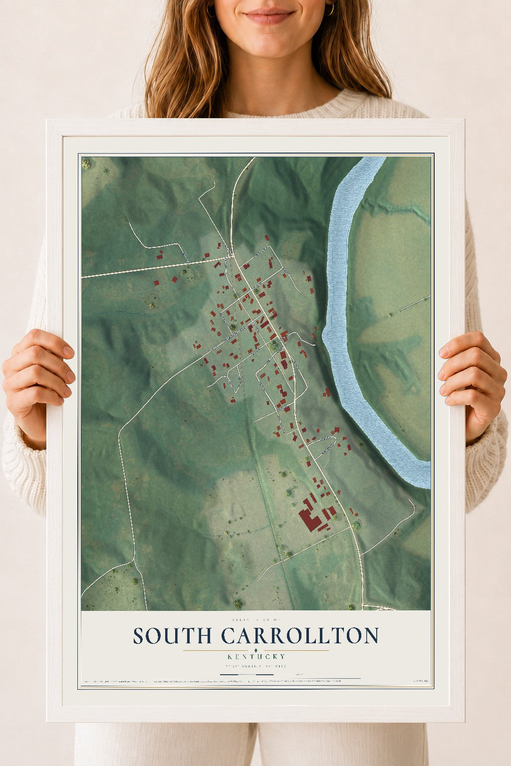 Map of South Carrollton, Kentucky, 18 x 24 inch print in a white wood frame