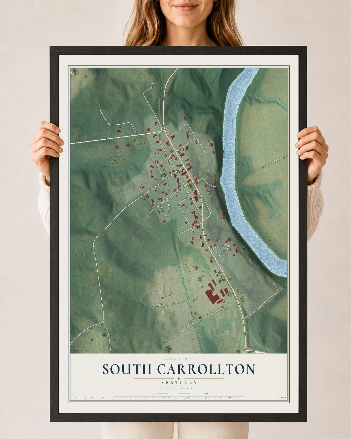 Map of South Carrollton, Kentucky, 24 x 36 inch print in a black wood frame