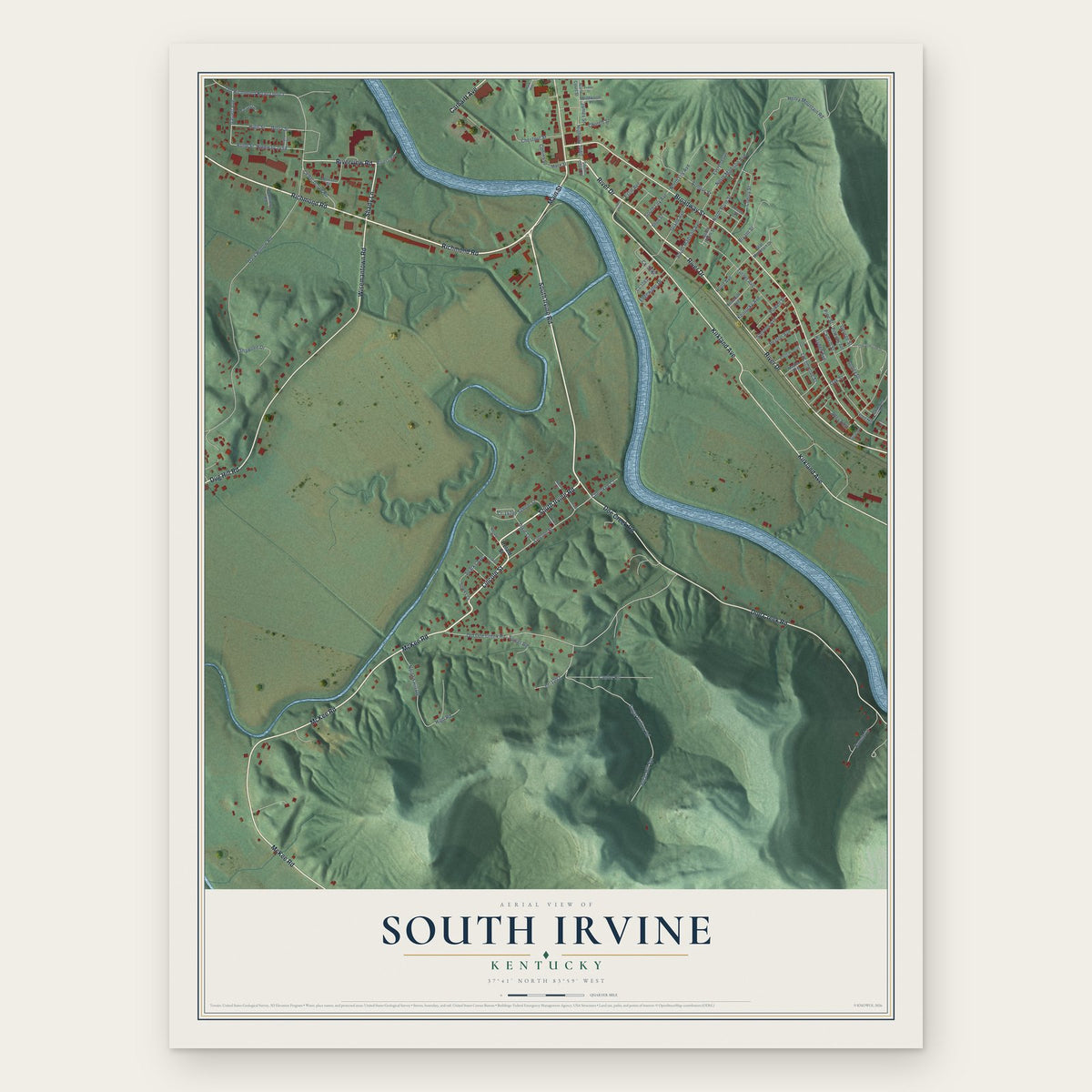 South Irvine, Kentucky map print, the full design