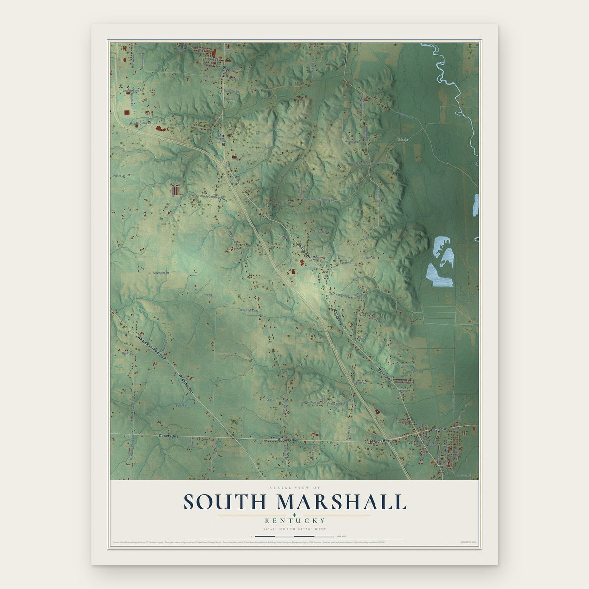 South Marshall, Kentucky map print, the full design