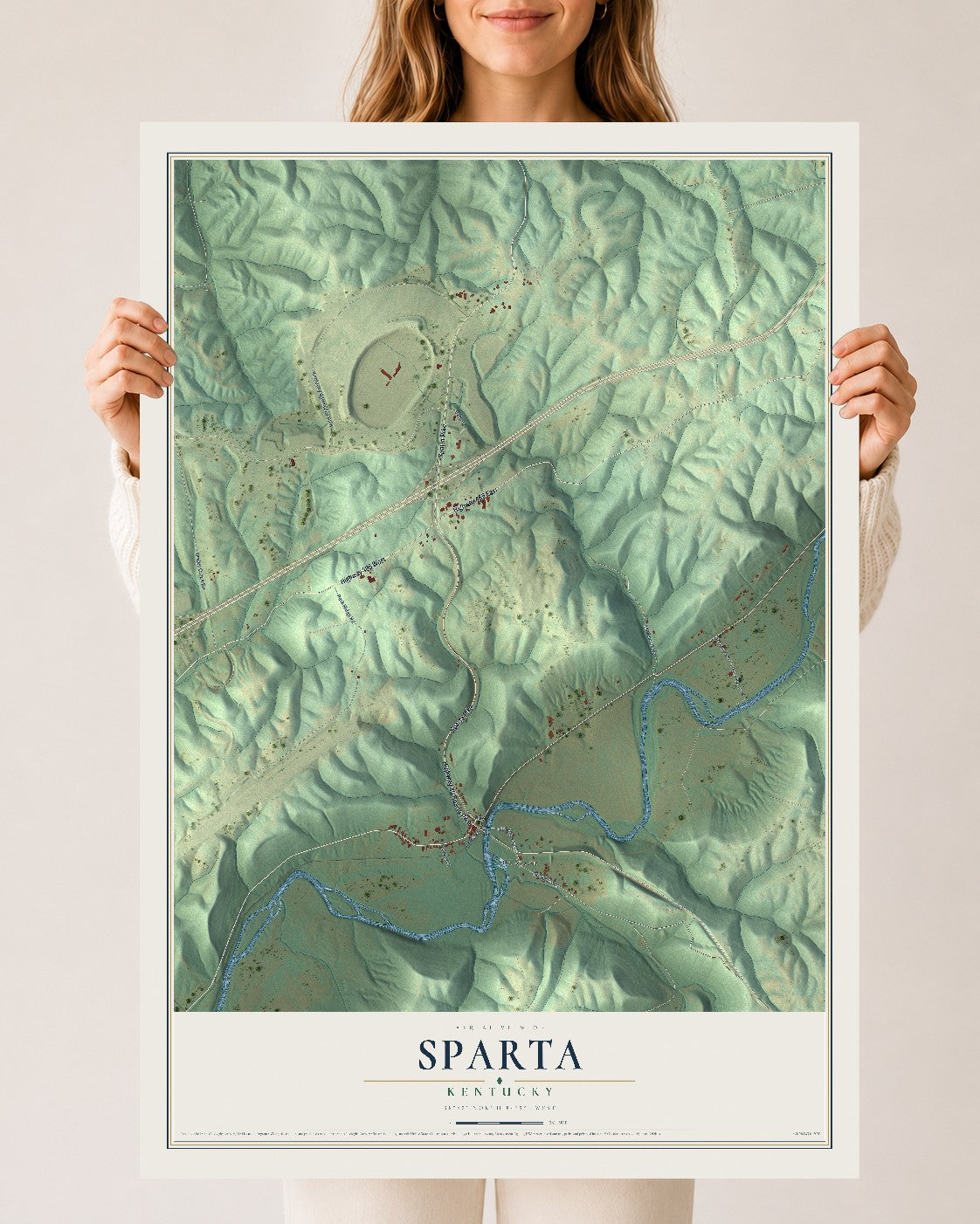 Map of Sparta, Kentucky, 24 x 36 inch unframed archival matte print