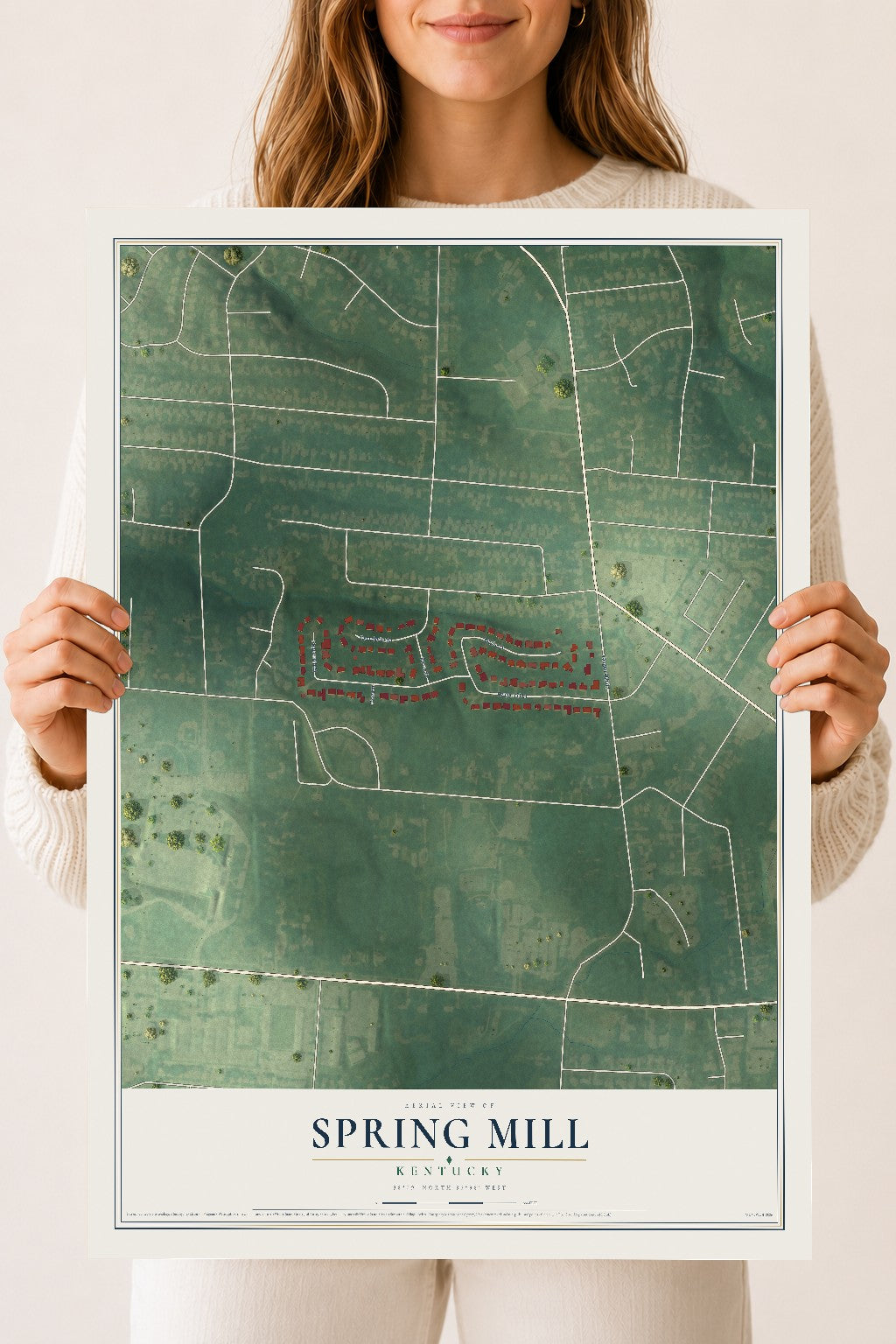 Map of Spring Mill, Kentucky, 18 x 24 inch unframed archival matte print