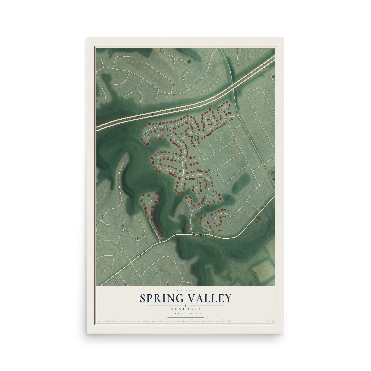 Map of Spring Valley, Kentucky, 12 x 18 inch unframed archival matte print