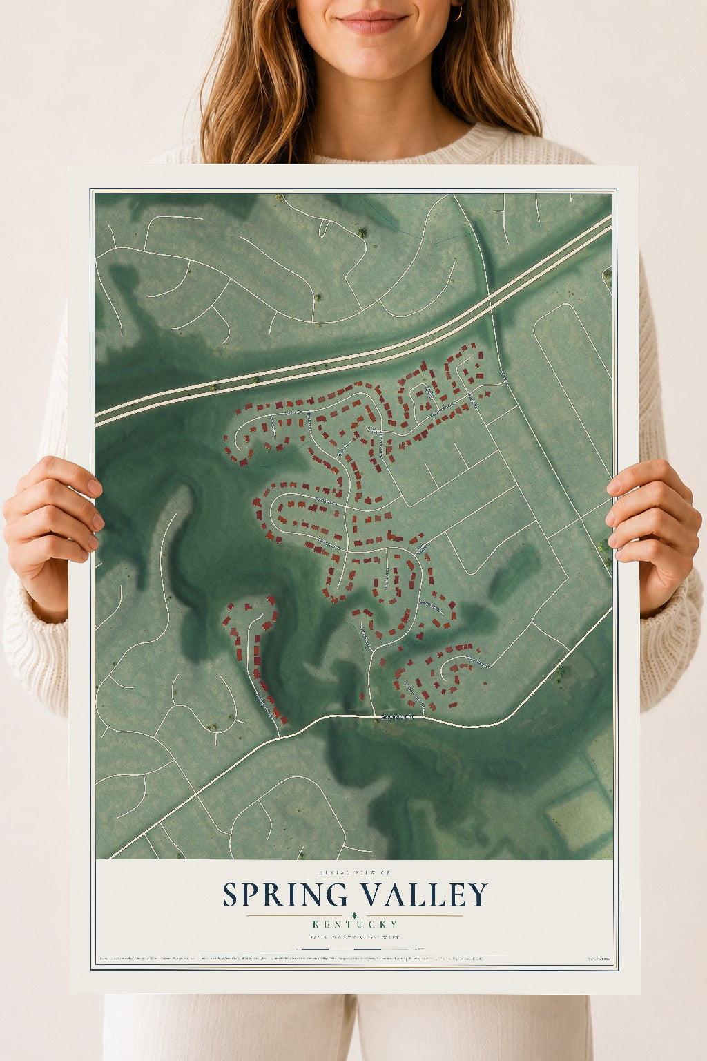 Map of Spring Valley, Kentucky, 18 x 24 inch unframed archival matte print