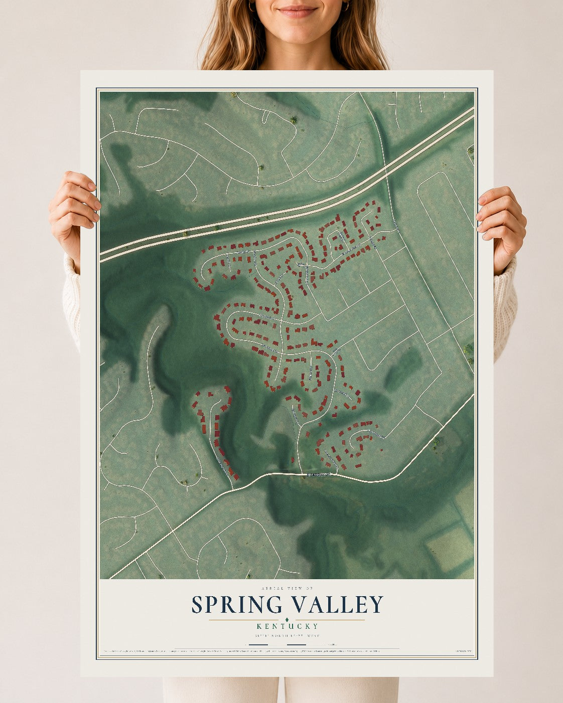Map of Spring Valley, Kentucky, 24 x 36 inch unframed archival matte print