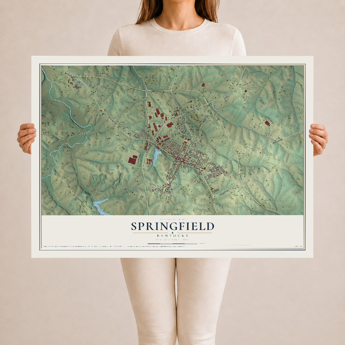 Map of Springfield, Kentucky, 24 x 36 inch unframed archival matte print